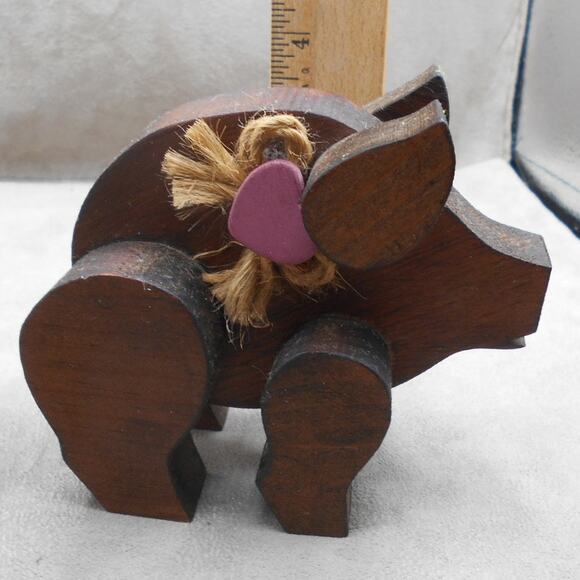 Wooden Craft Pig Figurines Lot Rustic Handmade Farmhouse Decor - Picture 7 of 9